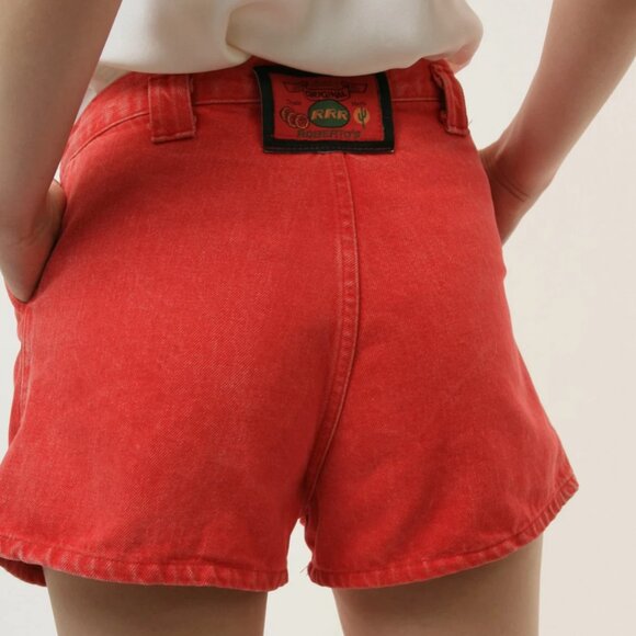 90s Vintage Vtg Rare Red Acid Wash Denim High Waisted Mini Shorts Grunge Style - Picture 4 of 7